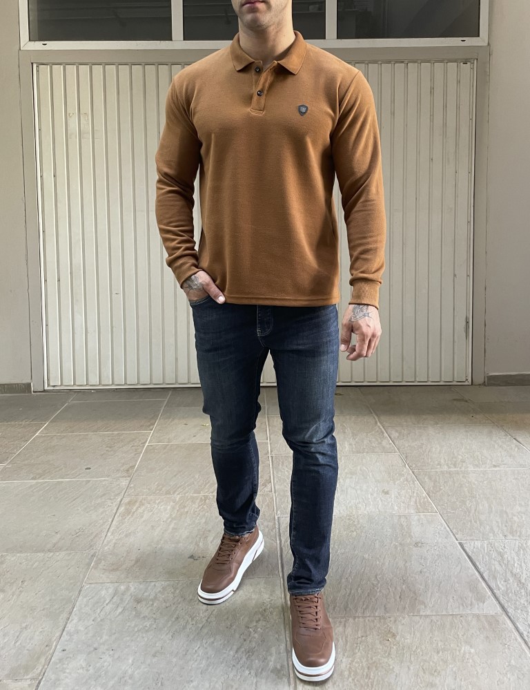 Everbest Ανδρική κάμελ Polo μακρυμάνικη μπλούζα Plus size 251032K φωτογραφία